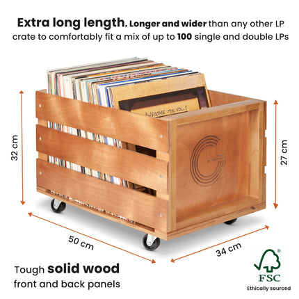 Legend Vinyl Wooden Vinyl Record Storage Crate on Wheels